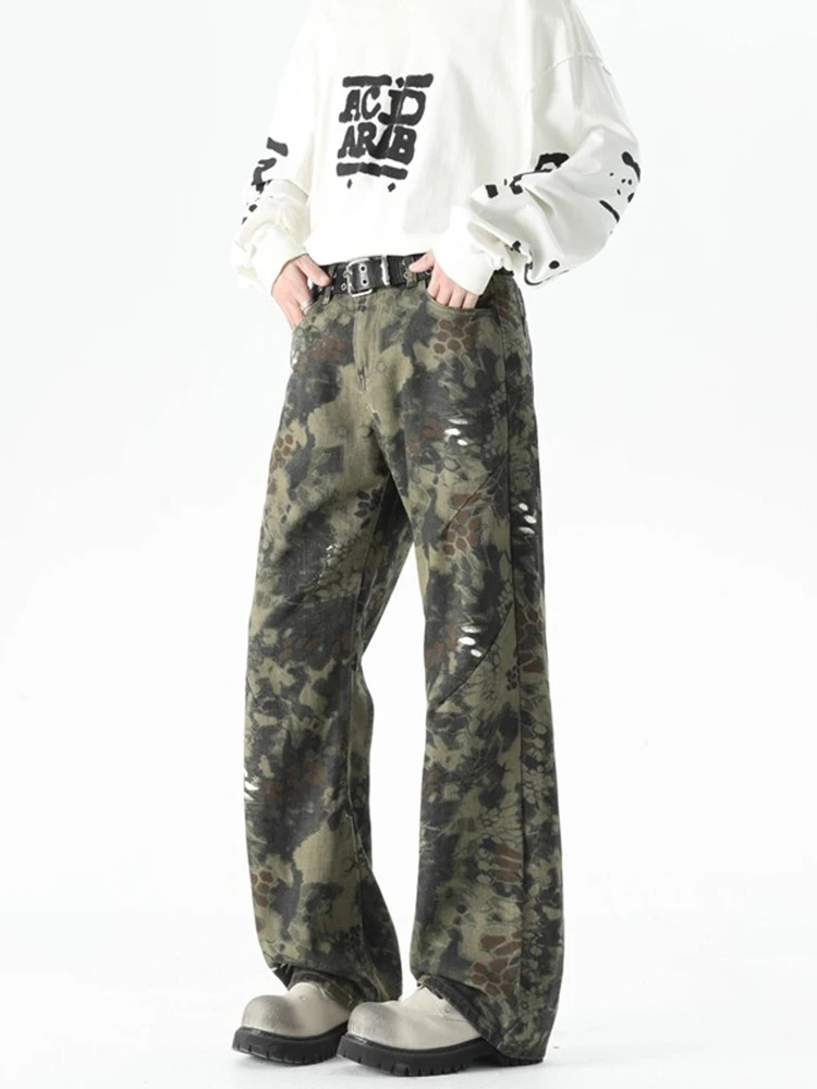 الأمريكية Sle الرجعية التمويه جلد الثعبان الجينز الرجال العصرية شارع العليا كلينفيت الهيب هوب فضفاض متوهج السراويل الشباب ular