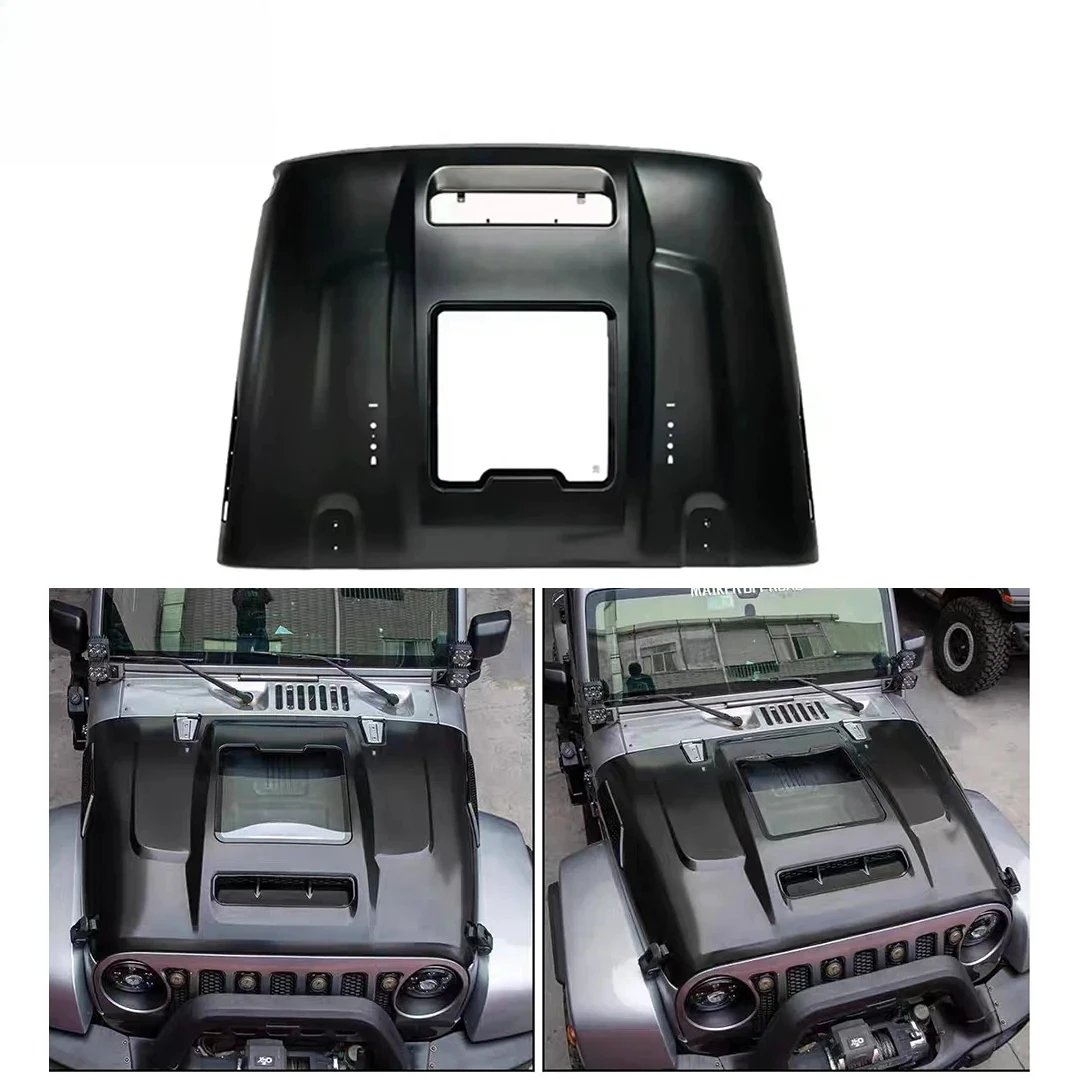

High Quality Liush Engine Cover Hood For Jeep Wrangler JK JL Thickened Carbon Steel Car Engine Hood Bonnet Body Kit Glass Hood