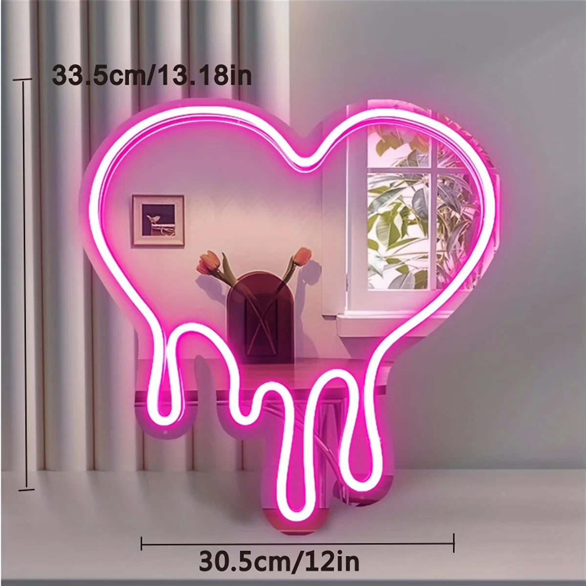 LED Heart Neon Sign Light for Bedroom Girl\'s Room Party Studio Shop Decor Melt Heart with Pink Mirror Sign Perfect Birthday Gift