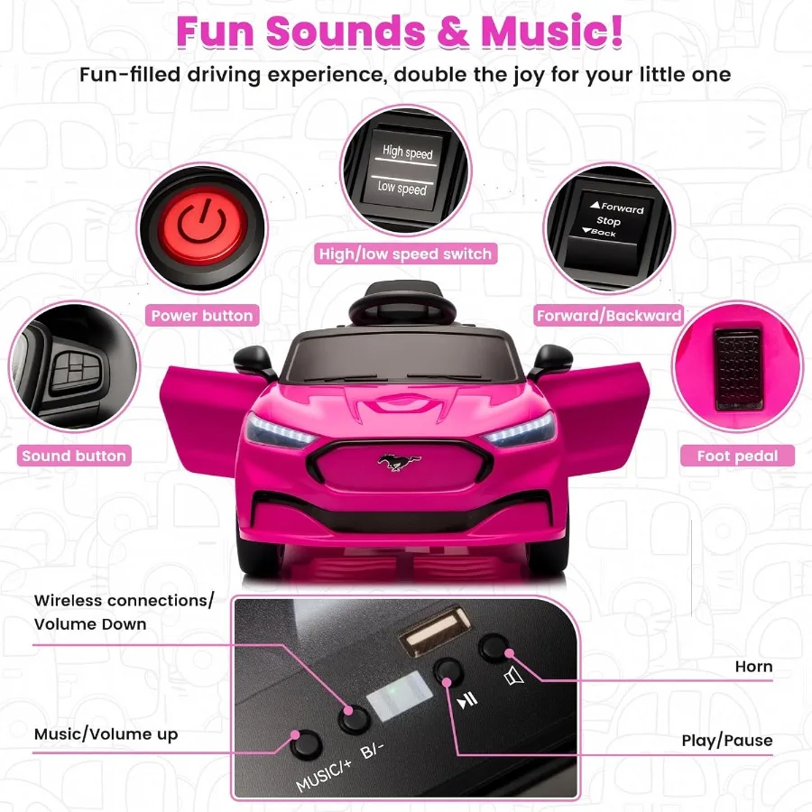 Auto da giro elettrica per bambini, Auto elettrica per bambini 12V con telecomando, Giocattoli da giro per bambini con luci a LED, Lettore musicale