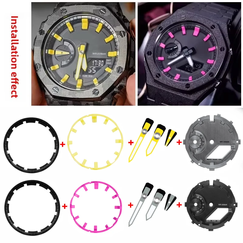 Ga-2100 DIY Mod Kit For Casio GShock Ga2100 GA2100 Metal Hour Hand Pointer men Watch Metal Surface Luminous Scale Ring Seal Ring