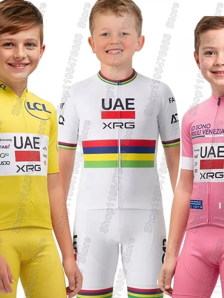 AliExpress NONE Kids UAE Team 2026 Cycling Jersey Set World-Champion Tadej Pogačar Boys Girls Cycling Clothing Children Road Bike Shirt Pant