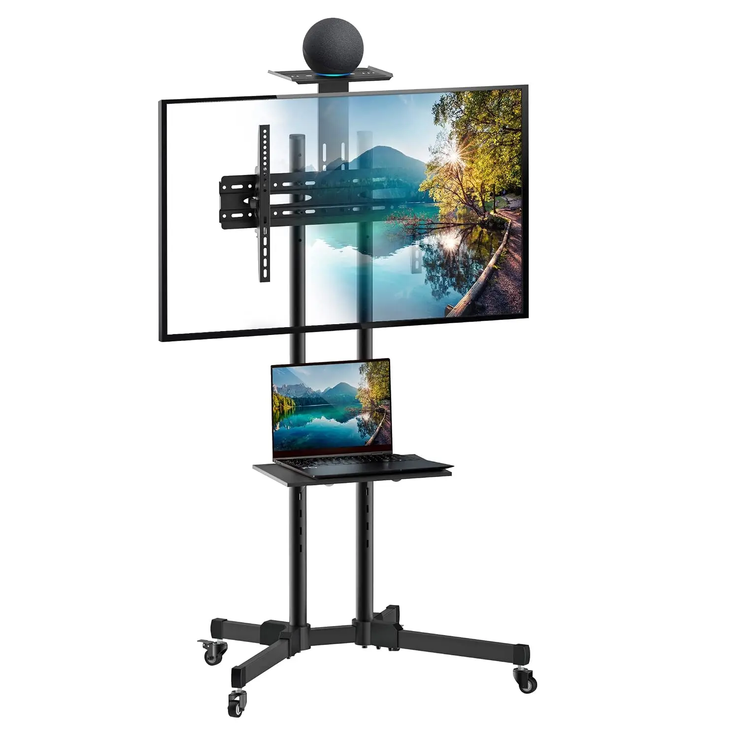 Mobile TV Cart 37-70 Inch, Rolling Stand Wheels Shelf Locking Casters Height Adjustable 600x400 110 lbs, Customized