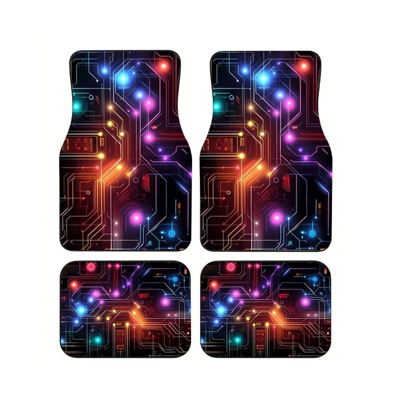 

4Pcs Colorful Circuit Board Light Print Car Floor Mats Universal Non-slip Waterproof Floor Mats For Car SUV Truck Interior Decor