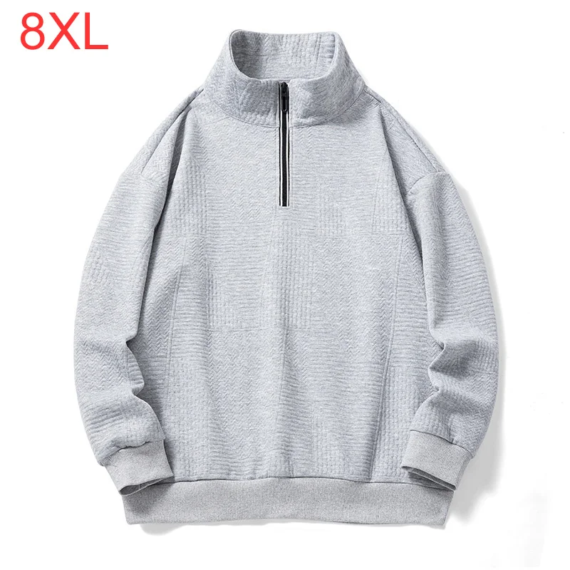 

Spring Autumn Season Plus Size Half Zipper Standing Neck Sweater for Trendy Fatty Loose Versatile Couple Solid Base 8XL 140KG