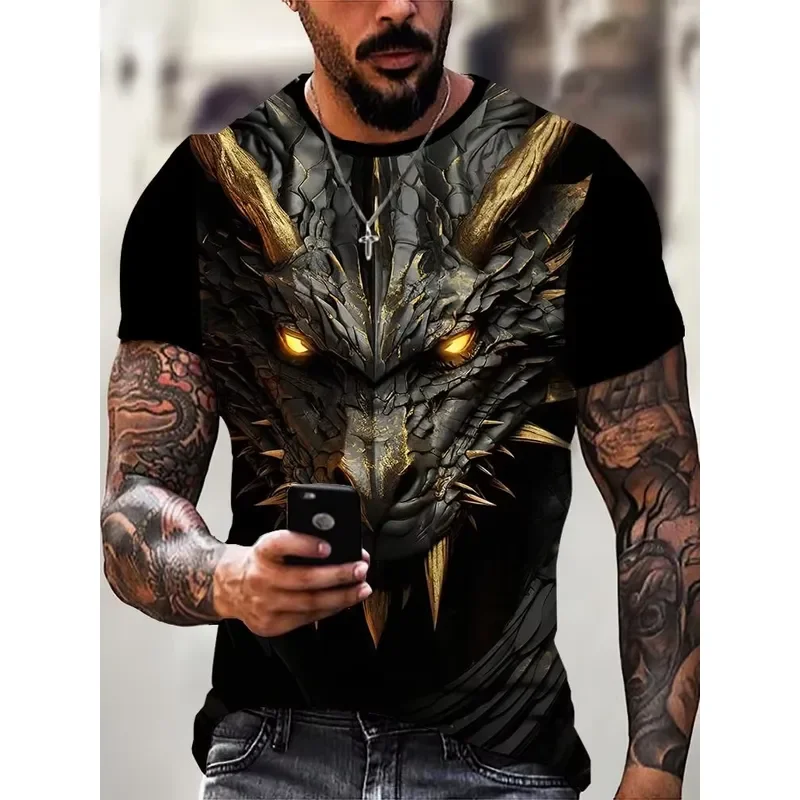 3D Printed Men's Dragon T-shirt 2026 Fashion Animal Pattern Short Sleeve Summer Oversized Streetwear Casual Tops Trendy Tee