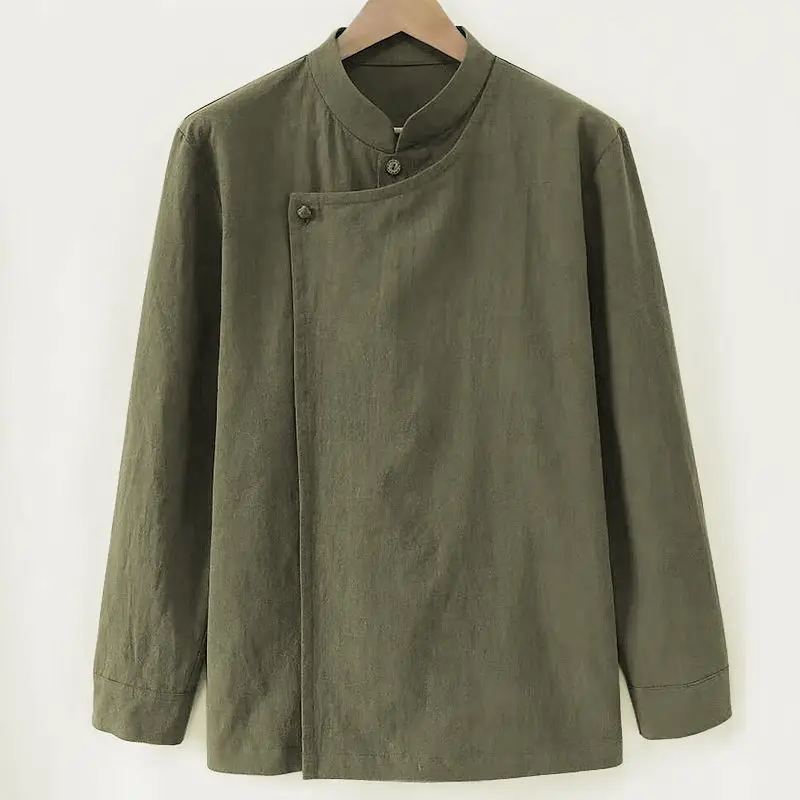 

2025 Spring and Autumn New Women's Linen Shirt Loose Stand Collar Oversized Shirt Top