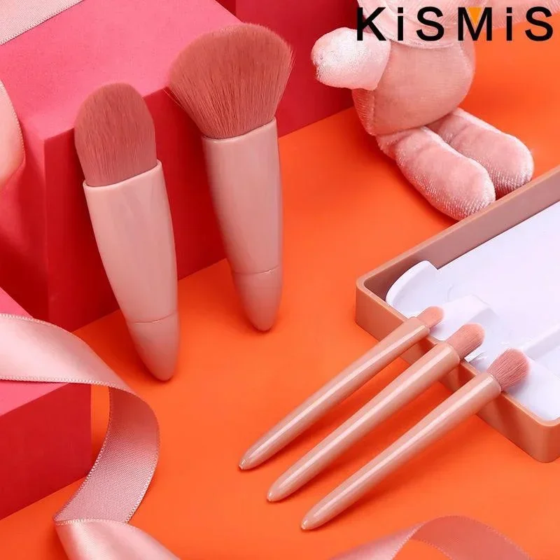 Kismis 5 Pcs Mini Reis Make-Up Borstel Set Met Spiegel Voor Oogschaduw, Foundation, Poeder, Wimper, Lip & Concealer