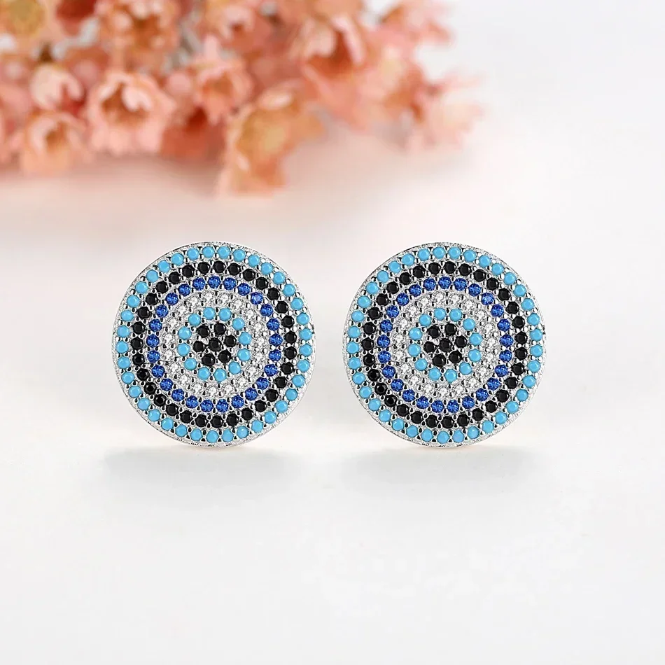 Kaletine 925 Sterling Silver Evil Eye Earrings For Women Blue Stone CZ Crystal Lucky Turkey Stud Earrings Jewelry Fashion
