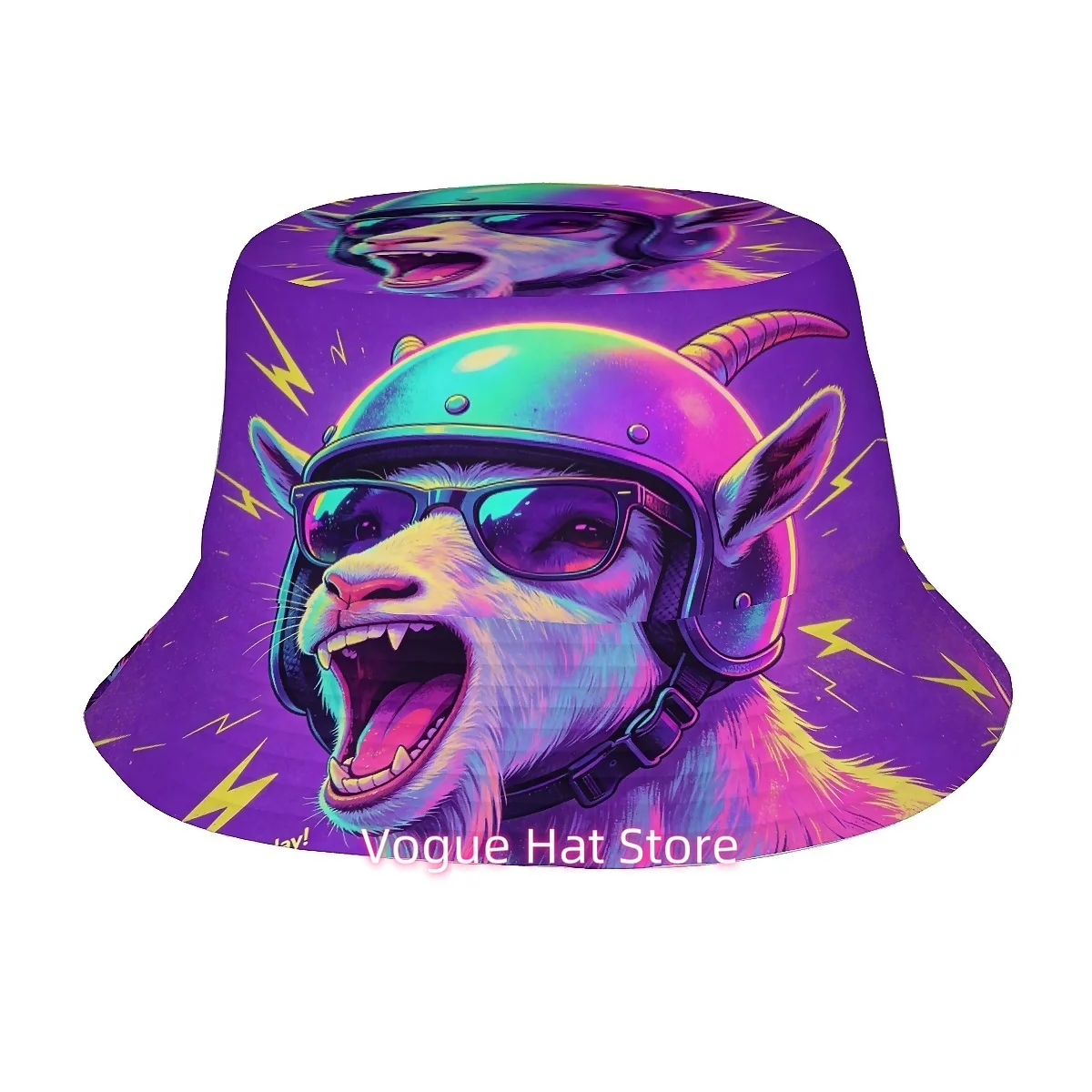 1pc Stylish Neon Goat Wearing Sunglasses And a Lightweight Bucket Hat for Men And Women, Versatile for Street Style, Perfect for