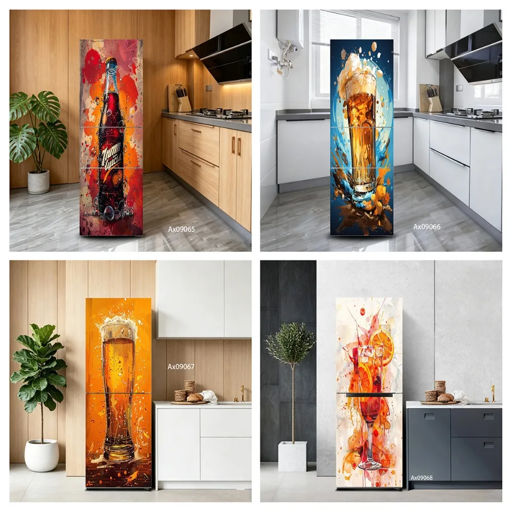 Pop Art Splash Drink Beverage Fridge Door Sticker, Self‑Adhesive Refrigerator Decal Customize Home Decoration Poster Stickers
