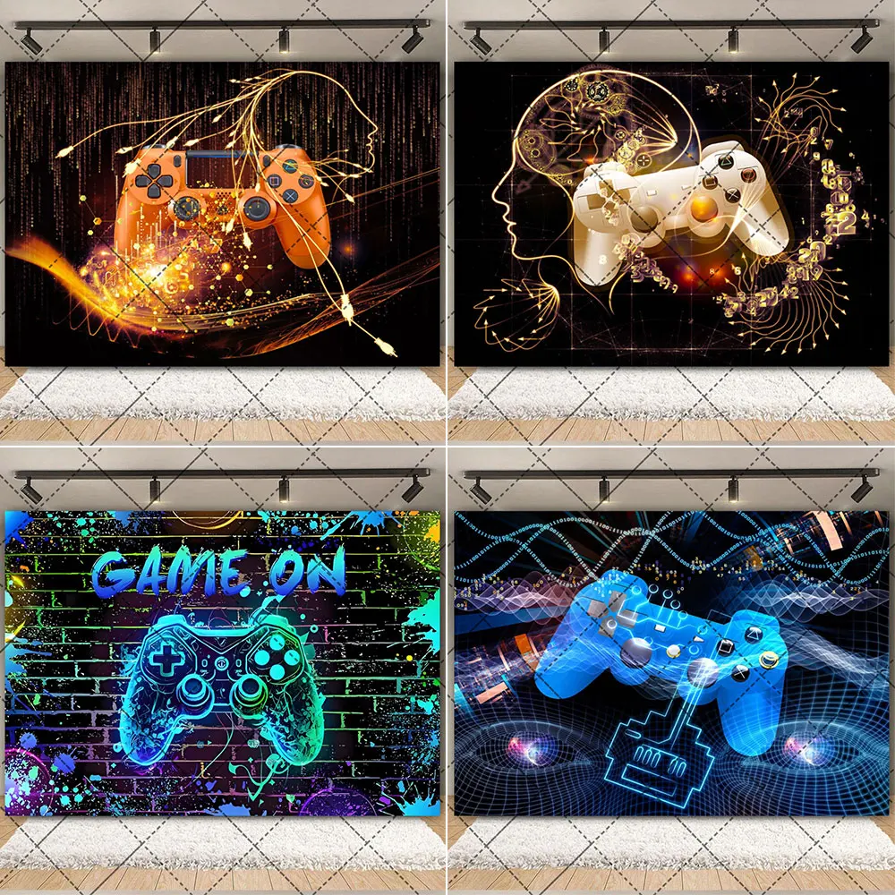 Esports Game Level Up Birthday Party Decor Boy Happy Birthday Gift Digital Printing  Background Game Handle Night Arcade Neon