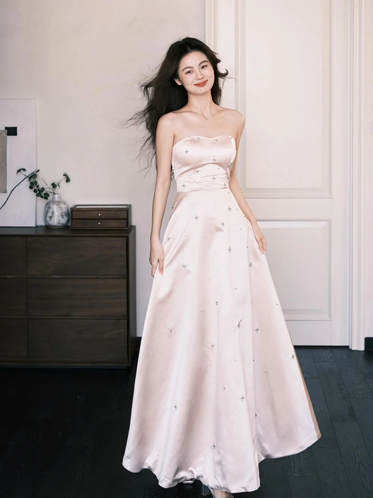 

Elegant Long Wedding Dress for Women Engagement Party Evening Gown High Waist A-Line Skirt Strapless Ball Gown with Diamond D...