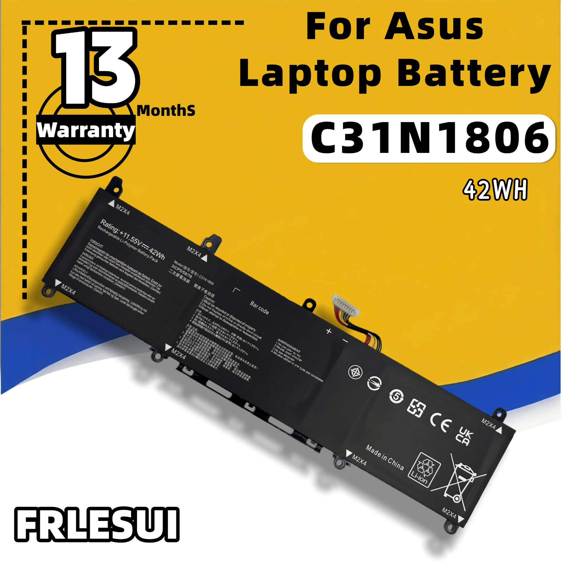 FRLESUI C31N1806 Replacement Slim Notebook High‑Quality Laptop Battery 42Wh For Asus VivoBook S13 ADOL13 0B200‑02960000 Li‑ion