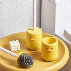 Cartoon Toilet Brush Holder Wall-Mount Silicone Toilet Brush Quick Draining Cleaning Brush Soft Bristles Toilet Cleaning Tool