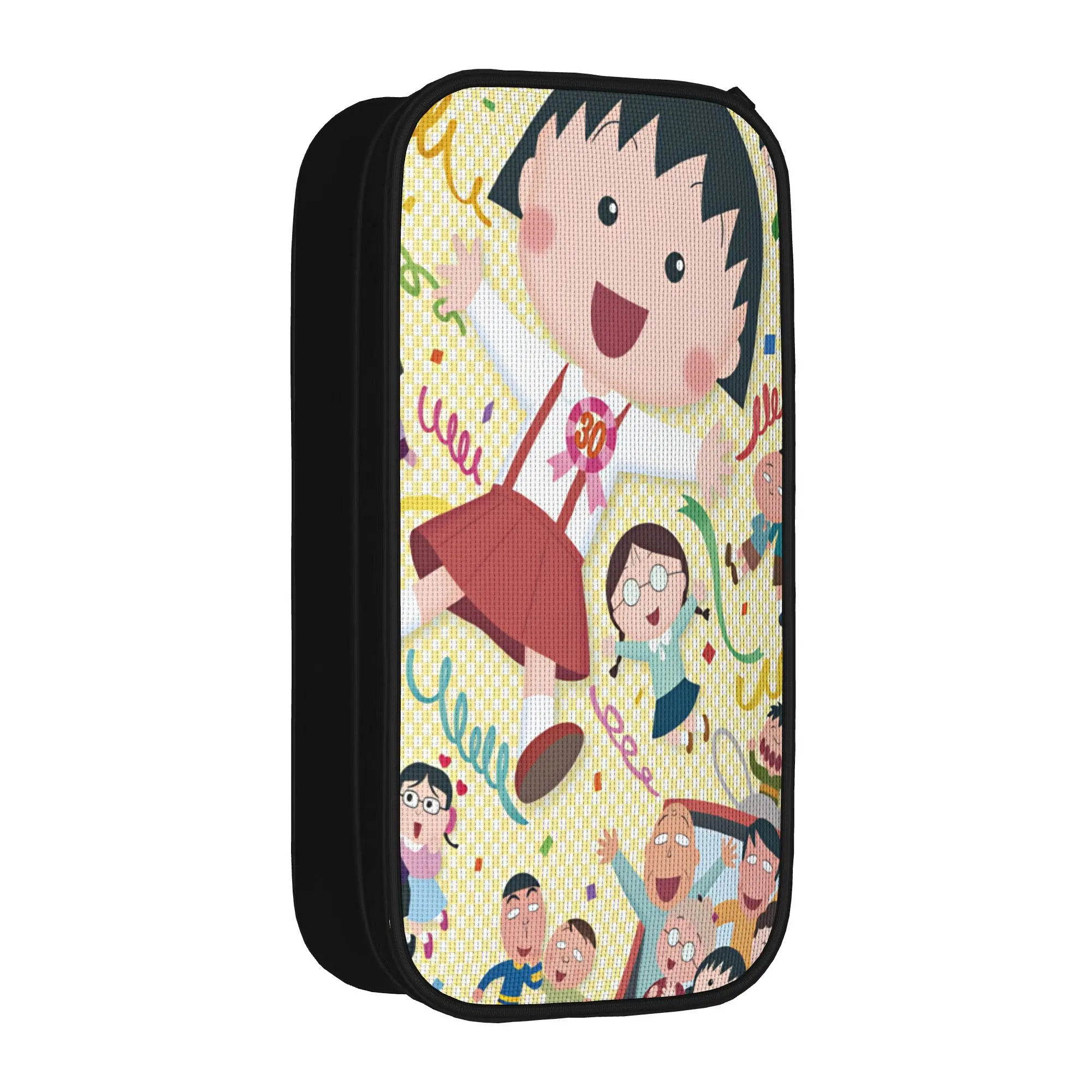 Chibi Maruko Chan Pencil Case  Large Capacity Pen Box Child Double Layer Kawaii School Pencil Cases Graphic Stationery