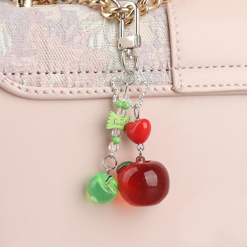 cute food keychain Lucky Fruit Keychain Decorative 3D Fruit Pendant Fruit Beaded Keyring Handmade Resin Phone Charm Handbag Deco