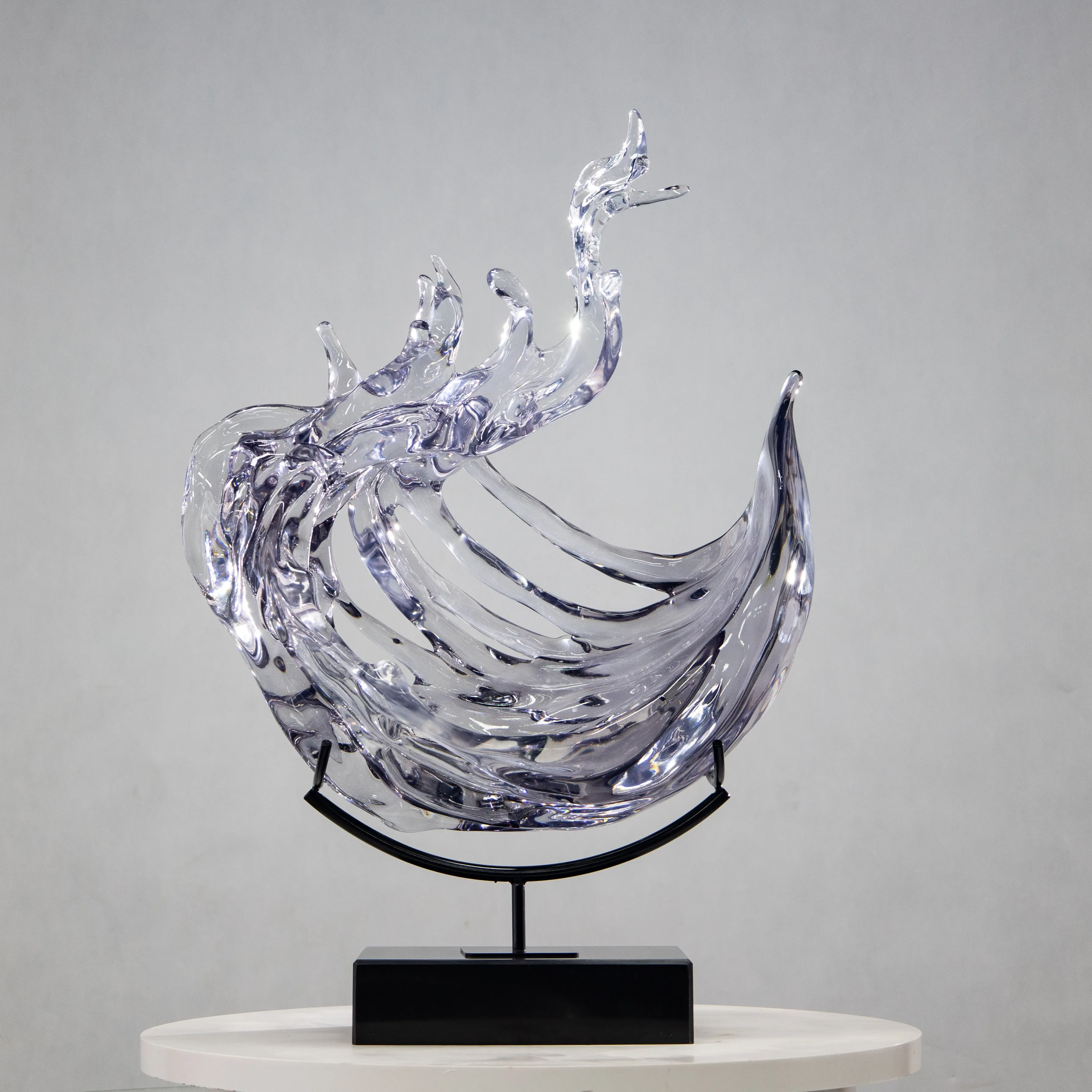 *&z Modern Large Eco-Friendly Resin Ocean Wave Sculpture Clear Translucent Hand-painted Tabletop Art for Luxury Home Office~.