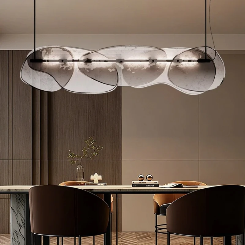 

Italian Modern Hanging Lamp For Dining Room Kitchen Table Island Layered Gray Glass Pendant Light LED Chandelier