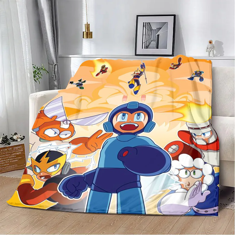 Cartoon Rockman Game Megaman Printed Blanket Picnic Blankets Warm Blanket Soft and Comfortable Blanket Home Travel Birthday Gift