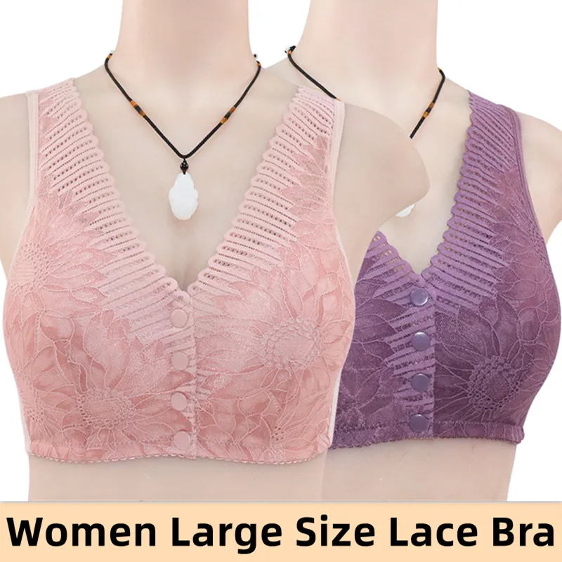 Women's Bras New Lace Front Buckle Underwear Ladies Soft Cotton Comfort Vest Large Size Gathering No Steel Ring Bras For Women