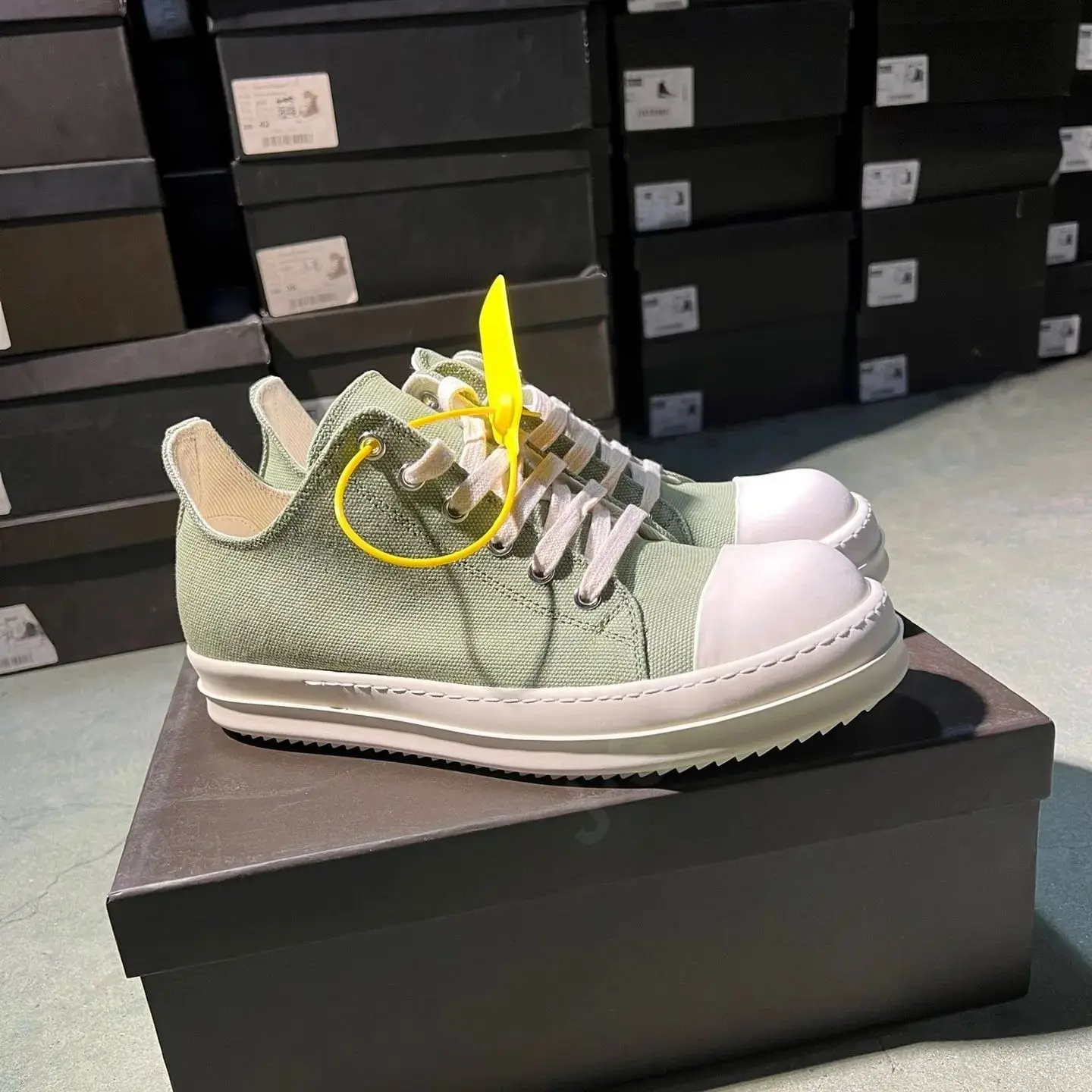 Ricks Shoe Women Canvas Shoes Army Green Men Casual Shoes Owens Sneaker RO Low Top Shoes Thick Sole Shoes Flat Laces Sport Shoes