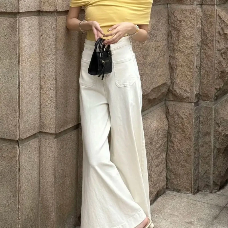 

Женские джинсы, летние широкие джинсовые брюки для женщин, Южная Корея, стильные брюки среднего размера, тренд 2025 года, распродажа, брюки высокого качества