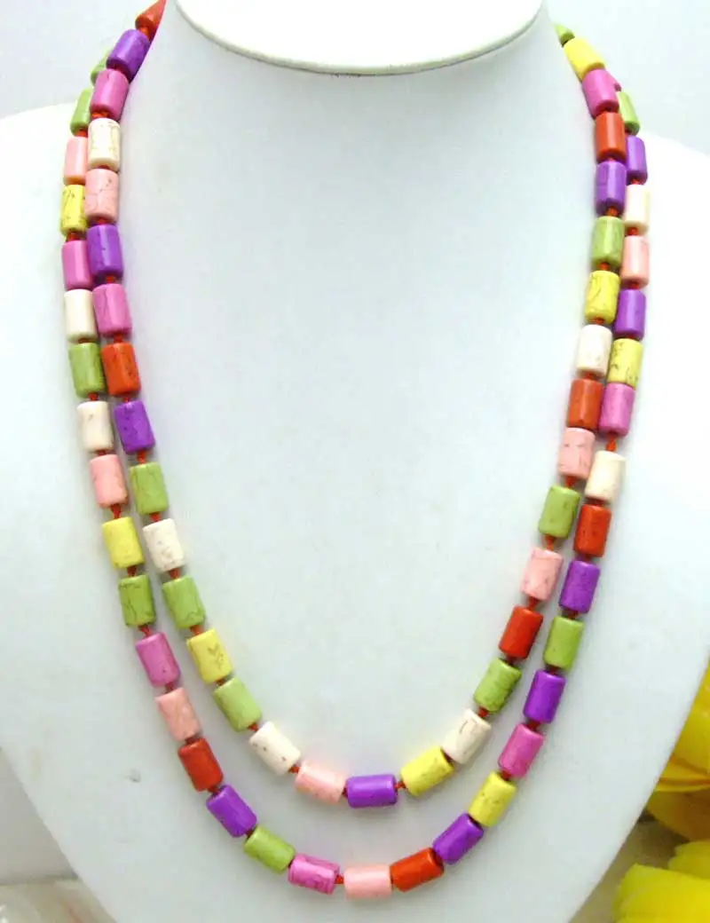 

Qingmos 8mm Column Natural Multicolor Turquoise Necklace for Women Jewelry Stone Necklace Long Necklace 45" nec5684