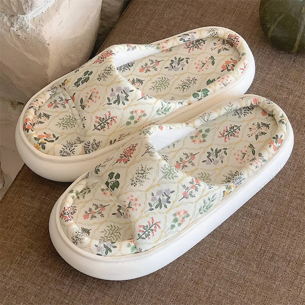 Summer House Slippers for Women with Floral Bow Linen Open Toe House Shoes Flax Indoor Slip On with Low Arch Support Rubber Sole