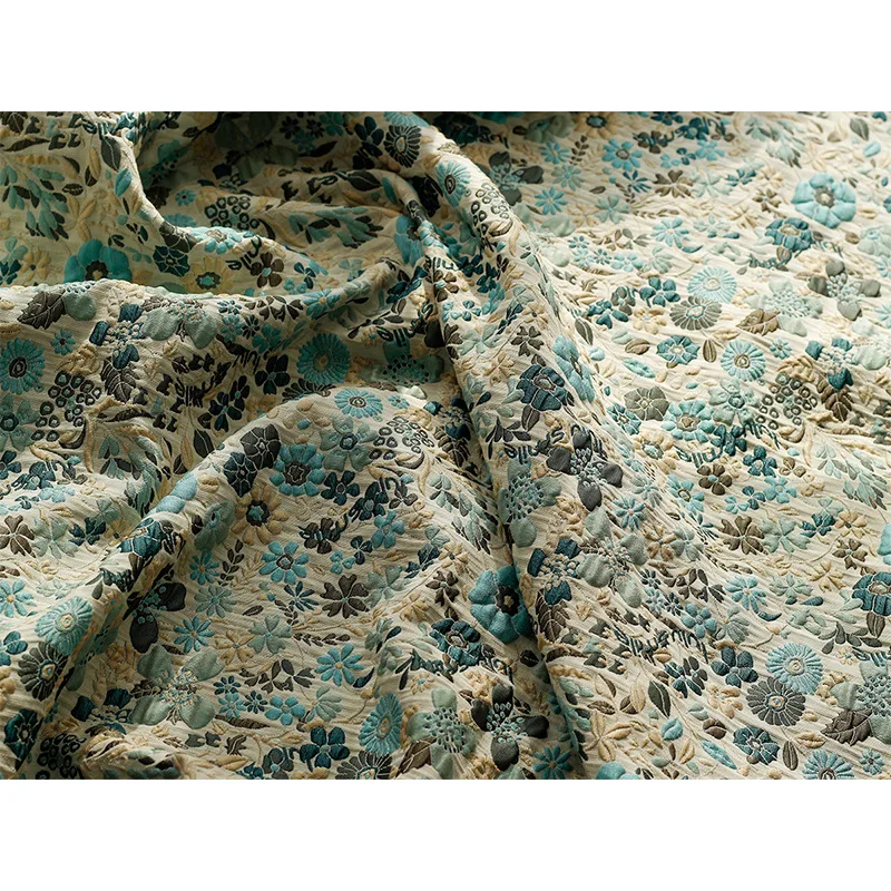 Garden Style Small Flower Yarn Dyed Embossed Jacquard Fabric Women\'s Luggage Dress Making Fabrics 50cmx150cm