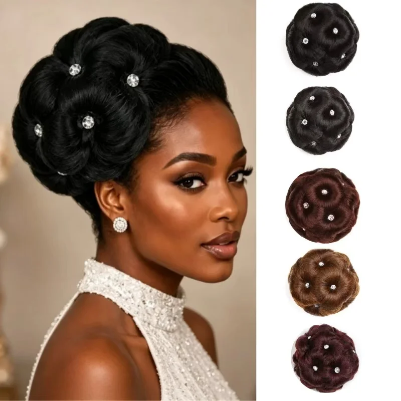 Synthetic High Temperature Fiber Chignon Nine Flowers Hair Curly Hair Bun Donut Clip In Hairpiece For Women