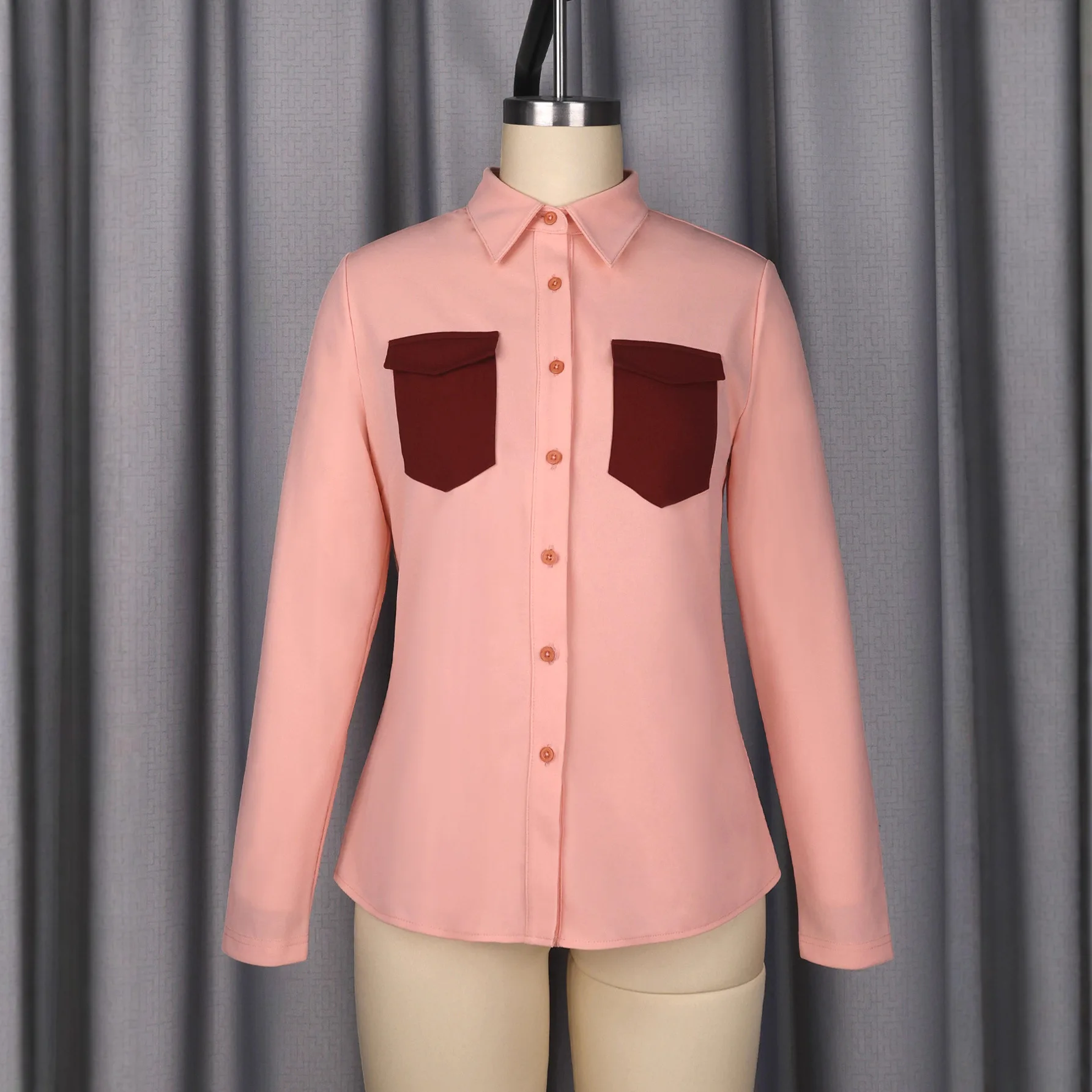 Elegante Kerkjurken Lange Mouwen Kraagvorm Dames Kleurblok Patchwork Kantoor Dames Werk Zakelijk Herfst Afrikaans Nieuw