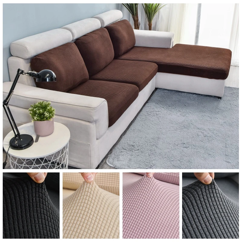 Elastic Seat Covers Furniture Protector Stretch Cushion Pillowcase L/I/C Shape Corner Sofa Solid Color Plaid Jacquard