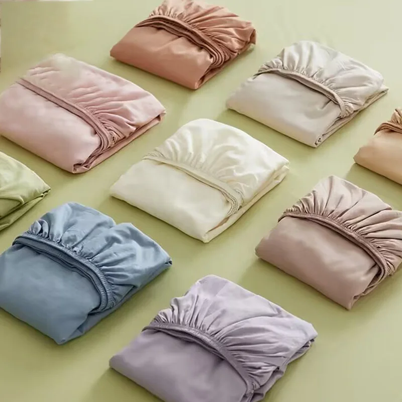 Japanese Style Cotton Fitted Sheet Hypoallergenic Deep Pocket Elastic Edges Non Slip Sheet for Queen King Single Double Beds