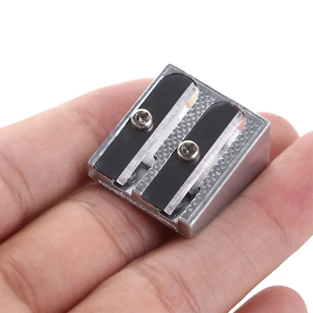 1/5pcs Silver Two Hole Bevelled Stationery Double Hole Pencil Sharpener Pens Cutter Tool Office Sharpener Pencil Sharpener