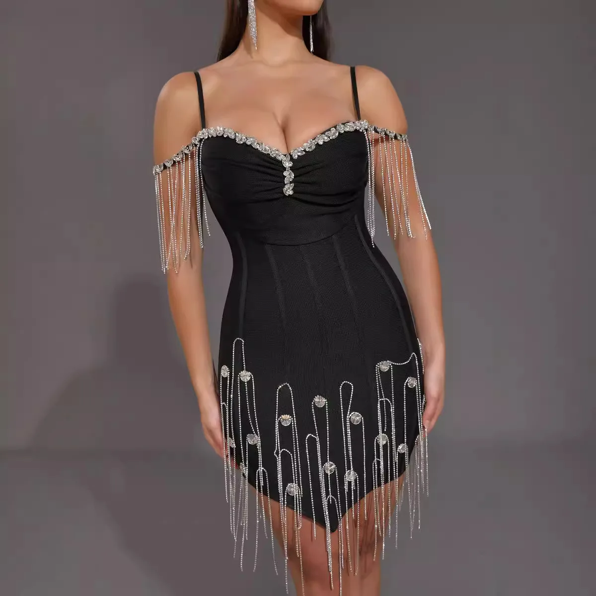 Czarna Sukienka Bandage Bez Rękawów Damska Klubowa Wieczorowa Urodzinowa Seksowna Sukienka na Ramiączkach Spaghetti Bodycon Elegancka Suknia Balowa