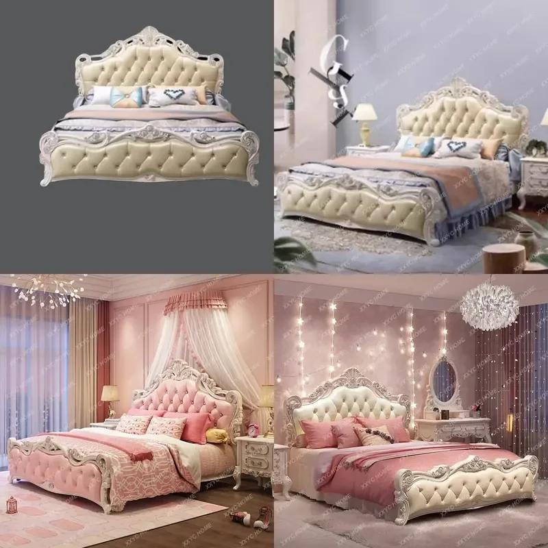  180x200cm Double Bed Frame White Pink Simple Luxury Italian Style Tall Drawers Storage