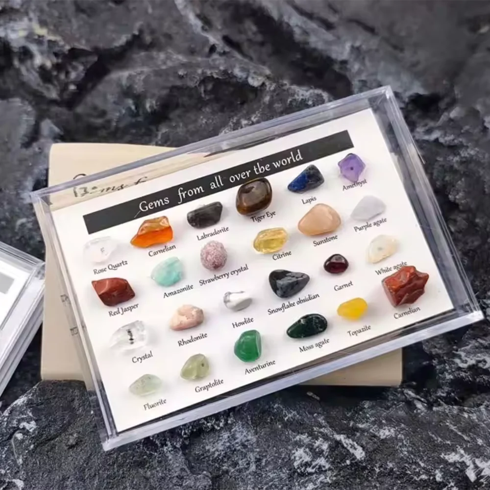 12/15/24pcs Rock Gemstones Collection Box  Amethyst Ore Healing Quartz Crystals DIY Rough Stone Collect Natural Mineral Specimen