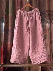 High Quality Cotton Linen Casual Pants Women New 2025 Spring Vintage Style Solid Color Female Ankle-length Harem Pants M494