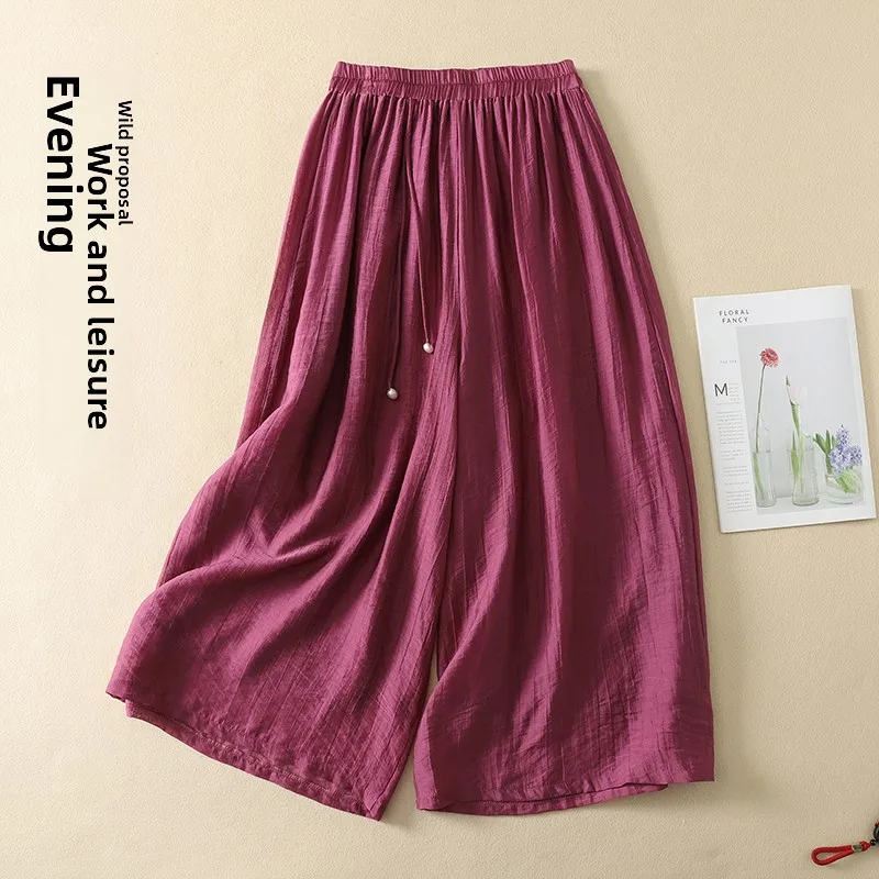 

Ретро-брюки с бахромой и широкими штанинами, тонкие, двухслойные, повседневные, летние, новый стиль, из полиэфирного волокна, длина 7/8, с естественной линией талии