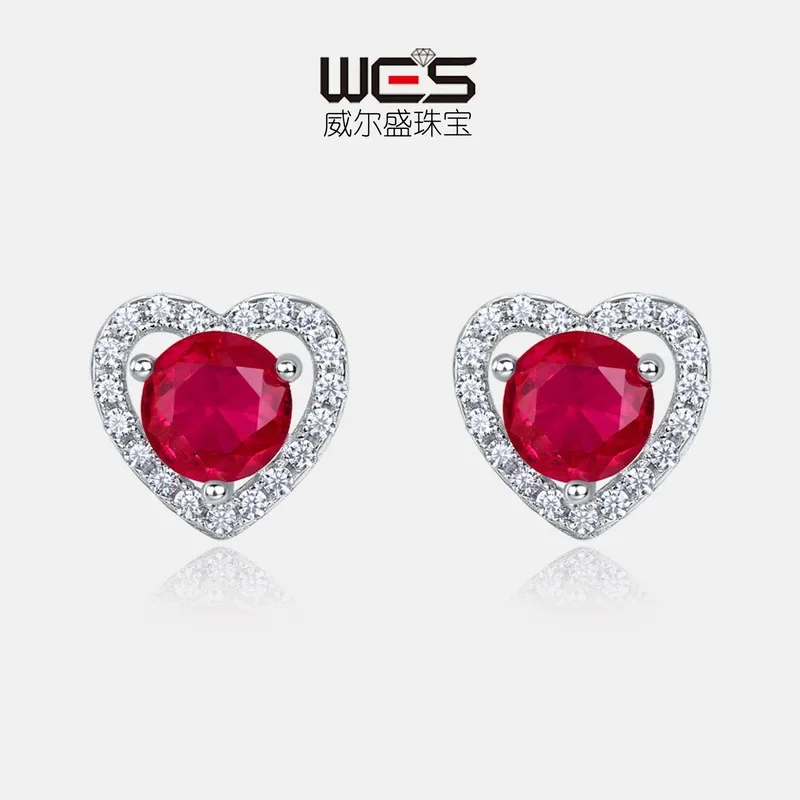 Love Full of Diamonds Cultivated Ruby Earrings 18K Gold Inlaid with Colored Baby Stones PT950 Platinum Earrings