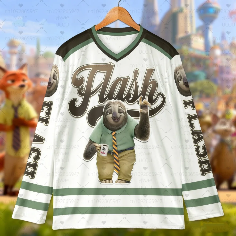 2025 جديد الرجال النساء نيك وايلد جودي فلاش طباعة الهوكي جيرسي Zootopia جيرسي ، الرجال الخامس الرقبة طويلة الأكمام تي شيرت الرجال VintageT-shirt