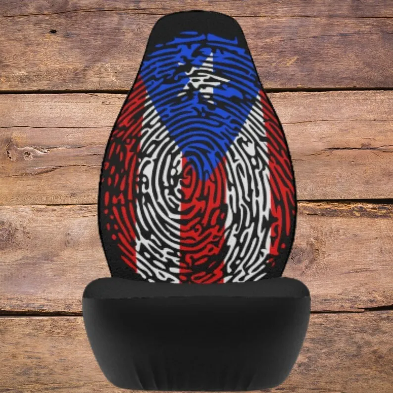 Puerto Rico Flag Finger Print Car Seat Covers, Puerto Rican Flag Car Accessories For Men, Front Seat Covers