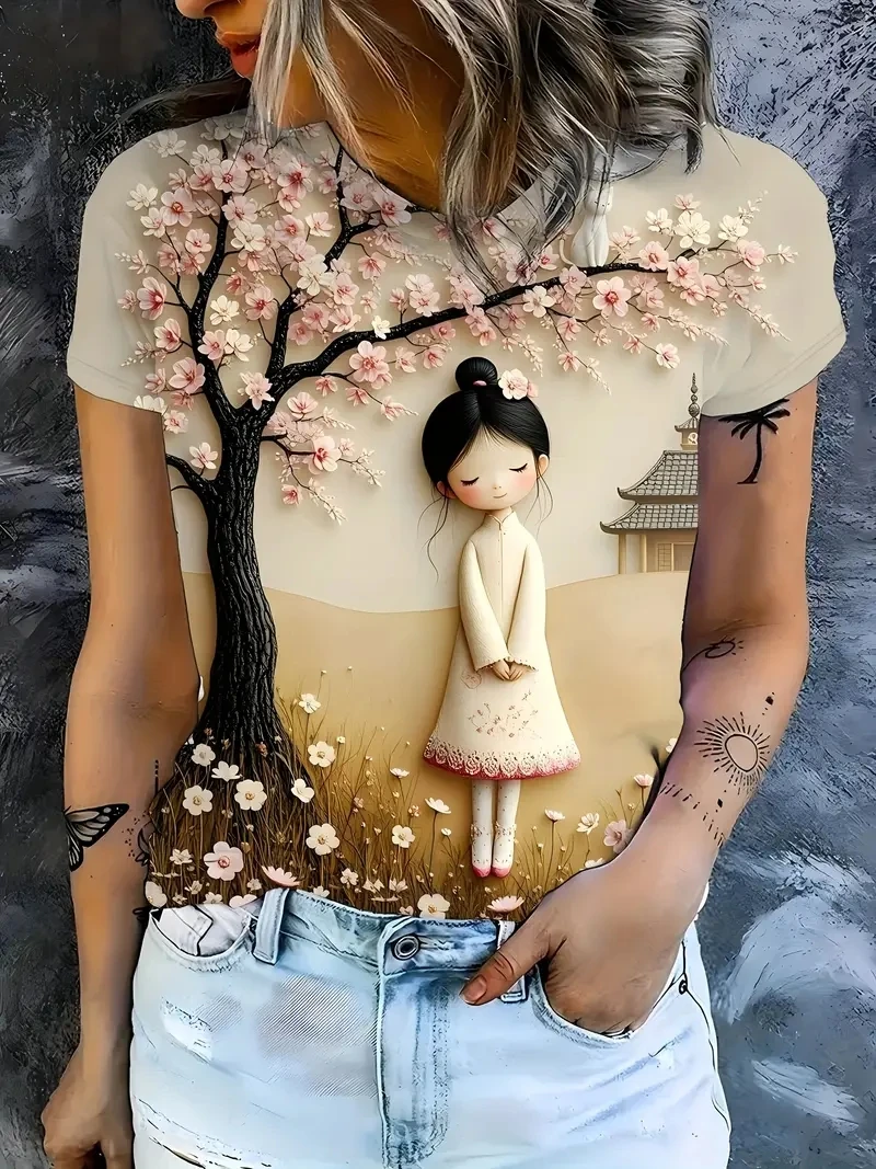 Dames T-shirt Grote maten 3D-geprint Casual los en modieus T-shirt met korte mouwen, zacht, comfortabel en ademend