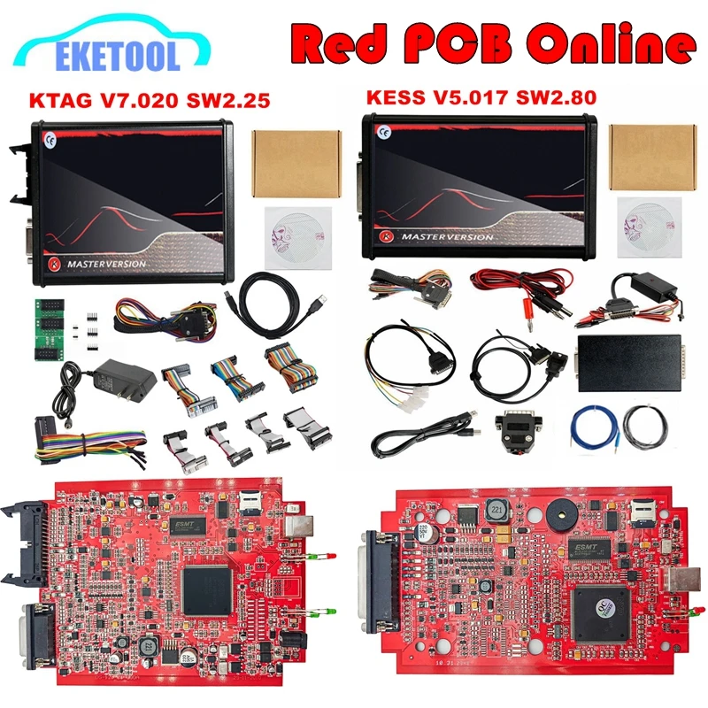 Online KESS V2.80 EU V2 V5.017 V2.53 KTAG 4LED V7.020 V2.25 Red PCB Online No Token OBD2 ECU Programmer Professional Tool