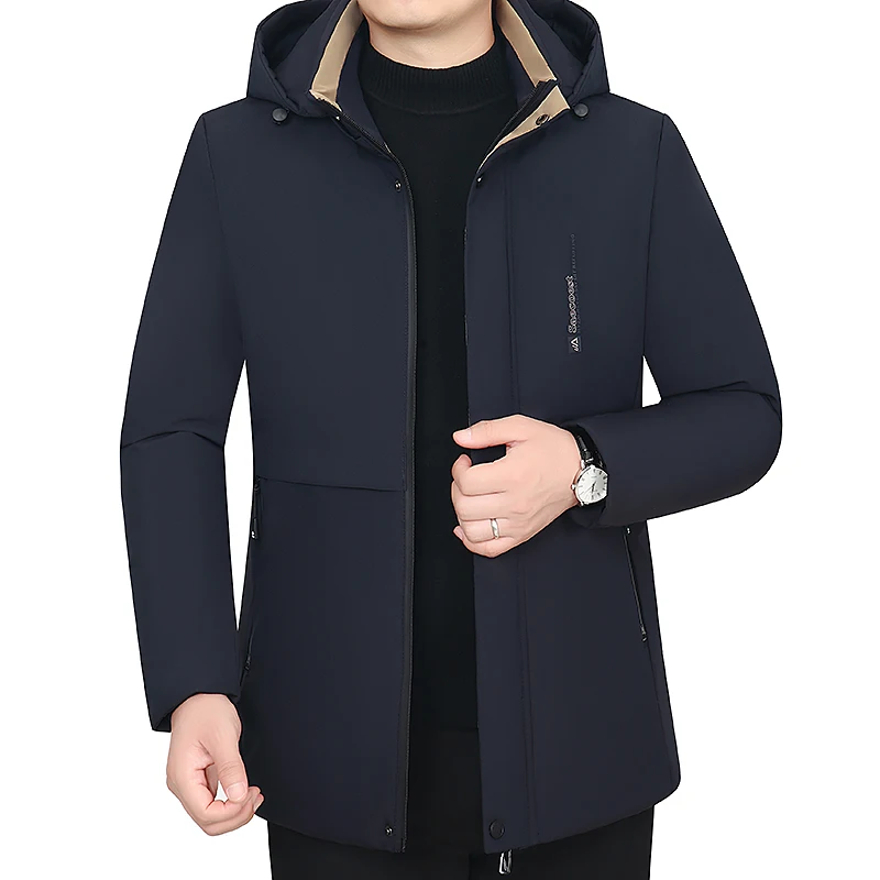 New Parka Men's Loose Comfort Plus Fleece Windproof Waterproof Hooded Top Wear-Resistant Graphene Warm Cotton-Padded Jacket