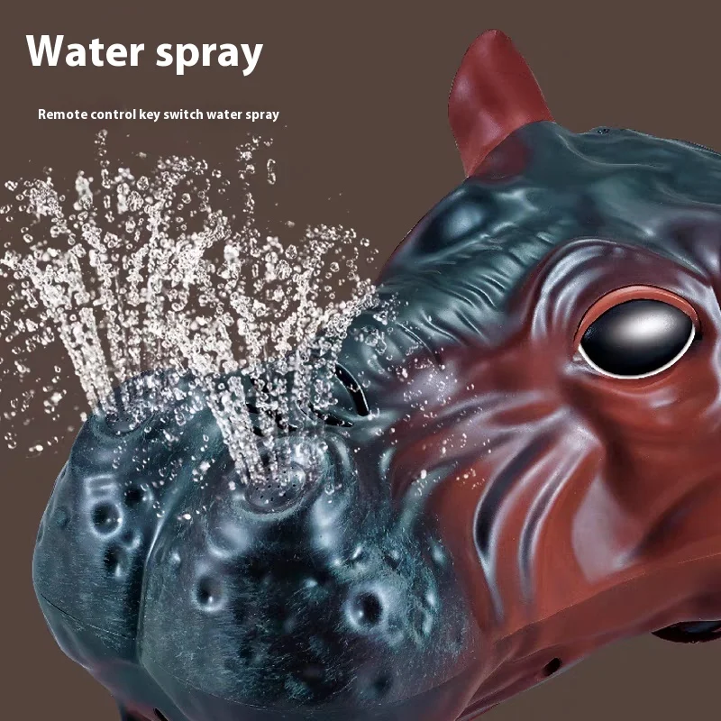 어린이 시뮬레이션 리모컨 하마 장난감, 충전식 동물 모델, 물 스프레이 깜박이 리모컨, 어린이 선물