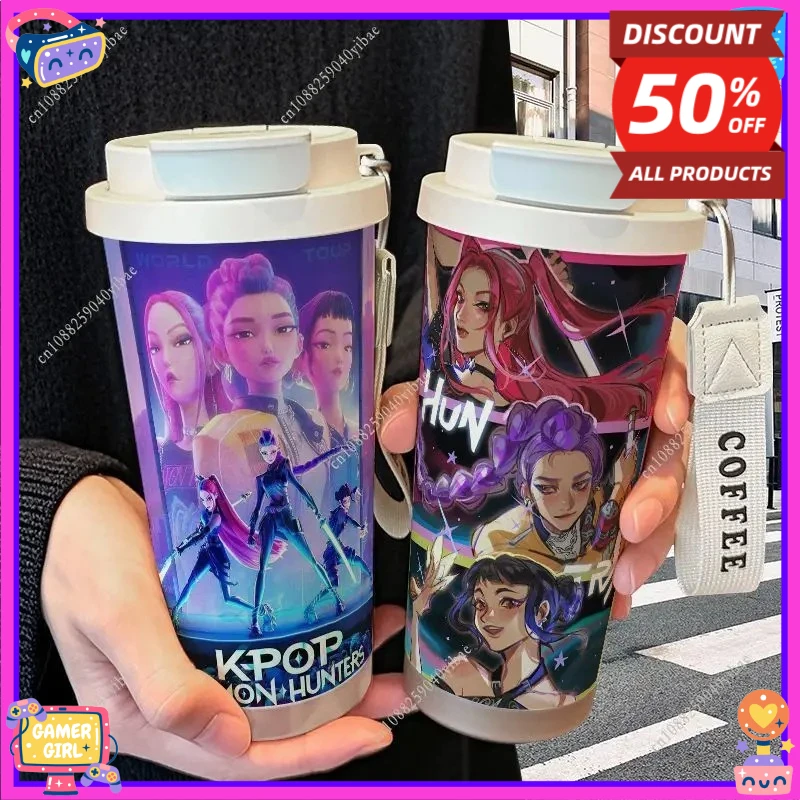 

520ML Demon Hunters Thermos Cup K-pop Kawaii Anime Fashion Portable Leakproof Water Bottle for Boys Girls Students Kids Gift