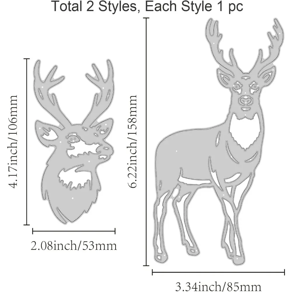 2Pcs Realistic Forest Deer Cutting Dies Metal Deer Head Die Cuts Embossing Stencils Template for Paper Card Making Decoration