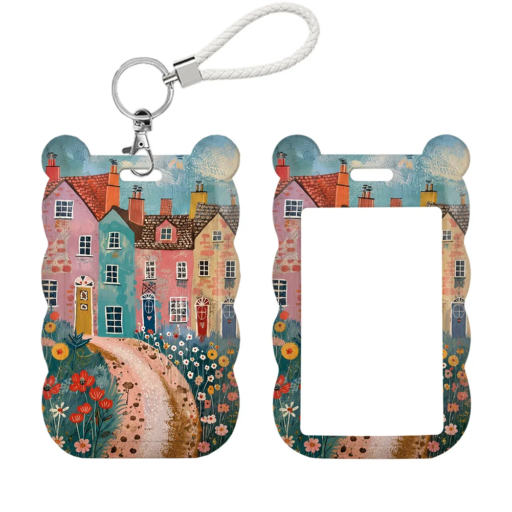 Bloom Flowers Castle Work Card Holder Work Permit Name Badge with Keychains Student Id Card Lanyard Holder Accessories
